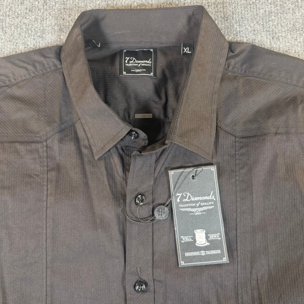 7‎ Diamonds Talk That Talk Mens XL Black Short Sleeve Button Down Shirt 2920